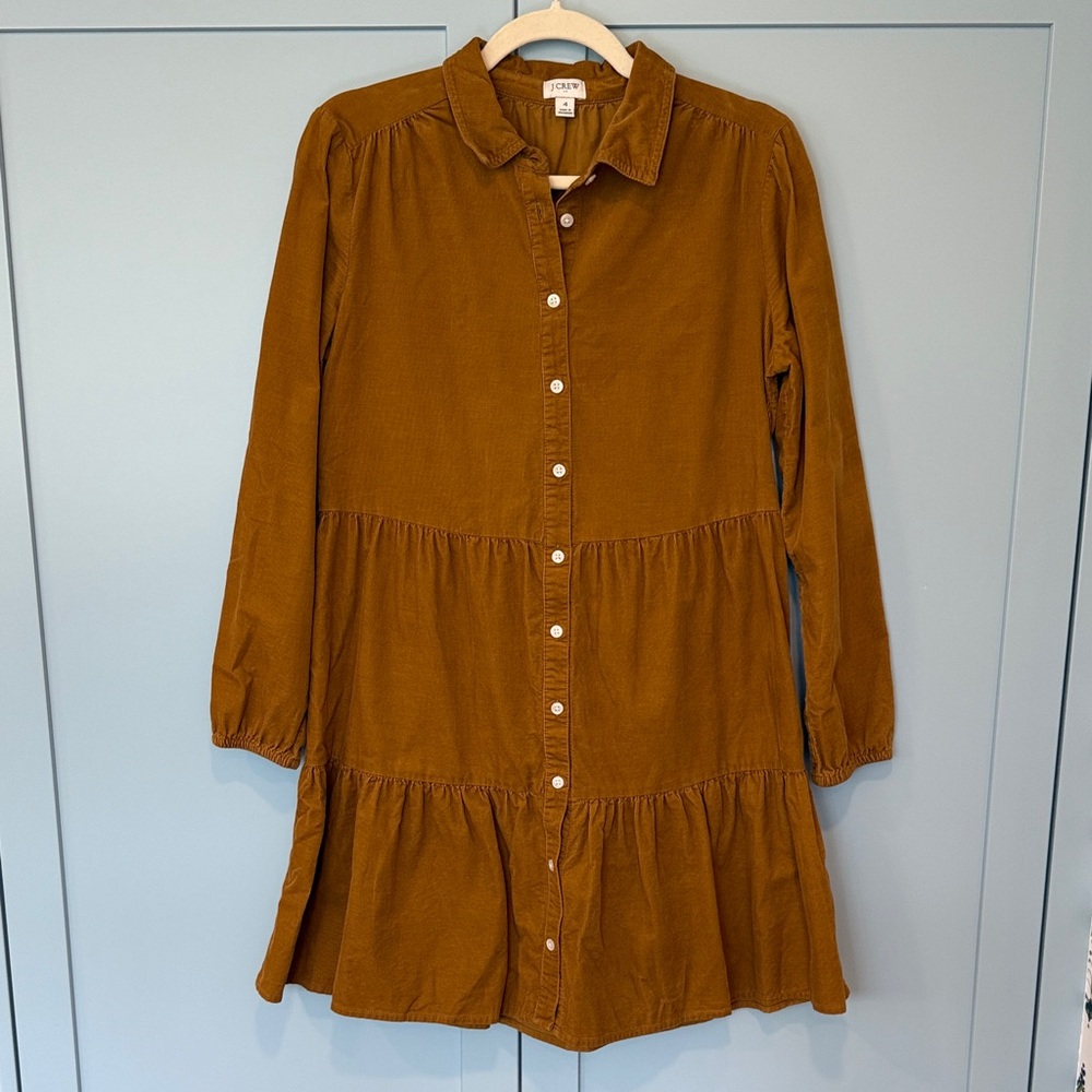 J. Crew Factory Tan Long Sleeve Tiered Dress